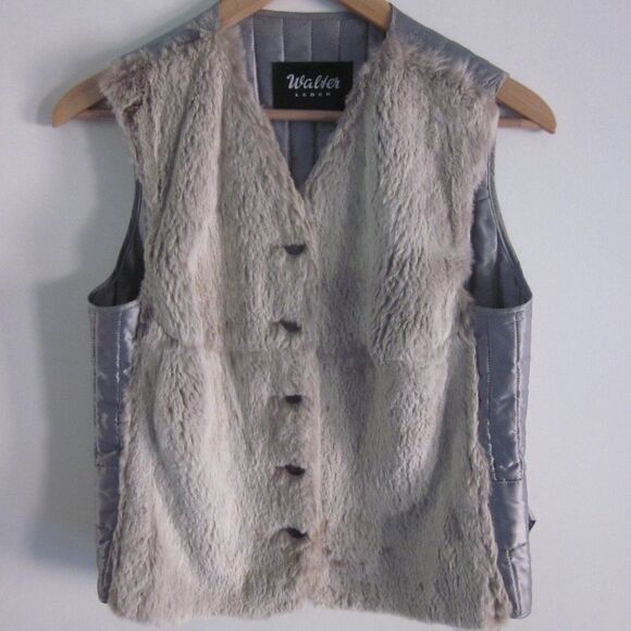Walter Leder Vintage German Luxury Rabbit Fur Vest Womens Size S Button Up